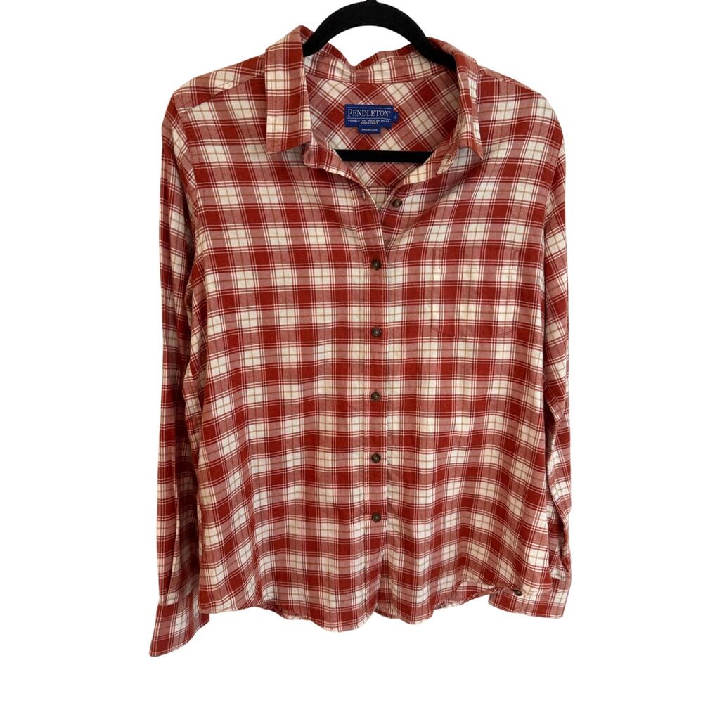 Pendleton Men's Red and White Plaid Button-Down Shirt